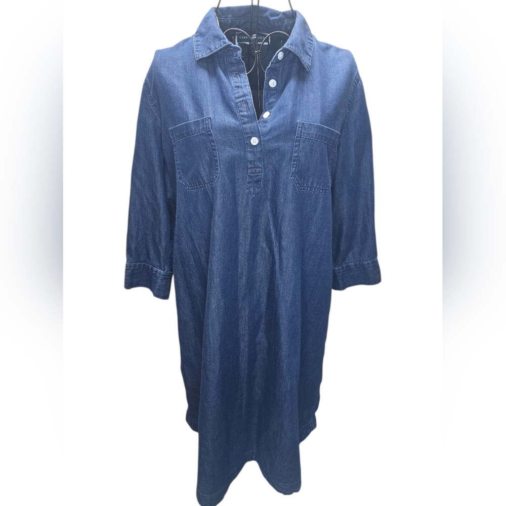NWOT Karen Scott 100% Cotton Blue Denim Shirt Dress SZ PL - Picture 2 of 5